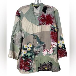 Citron Clothing Wearable Art Rooster and Peacock Blouse Women’s Small